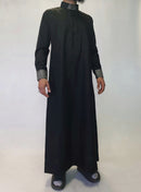 Black Saudi Thobe With Embroidered Collar