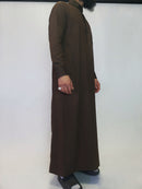 Brown Saudi Thobe With Embroidered Collar