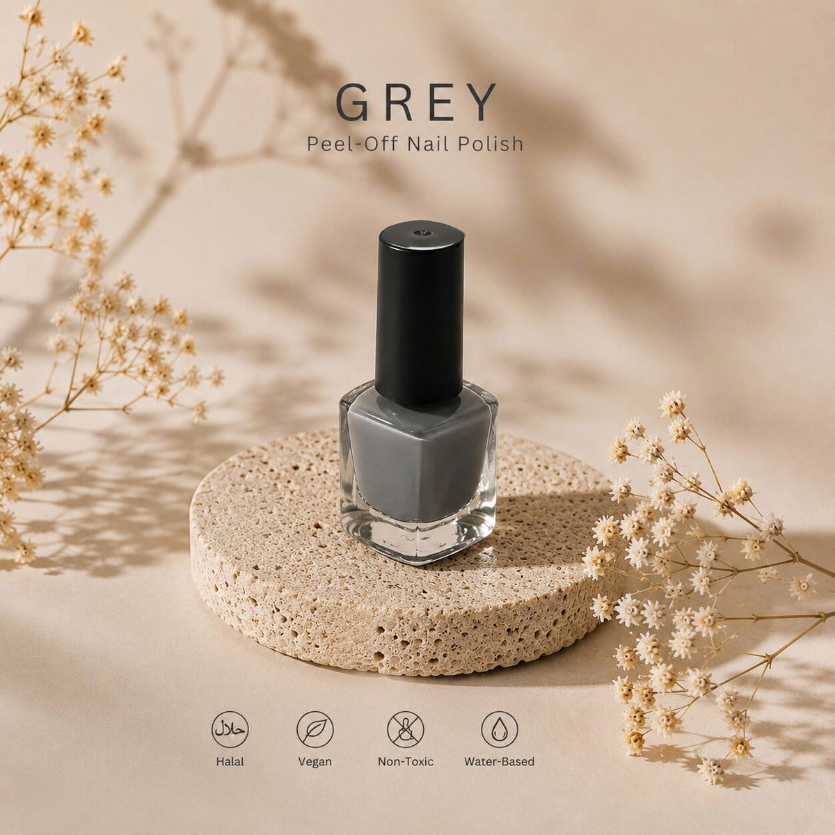 Dark grey peel off nail polish by Sunnah Culture