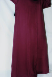 Dark maroon premium nida open abaya dress with clean, minimalist design