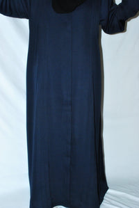 Navy blue open abaya with long sleeves, modest everyday Islamic clothing