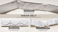 Adjustable men’s Ihram belt with zip pockets for Hajj and Umrah