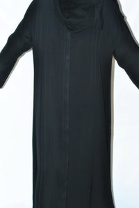 Black open abaya in premium nida fabric, back view with simple long sleeves