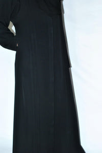 Black open everyday abaya made from premium nida fabric, long sleeve, plain design