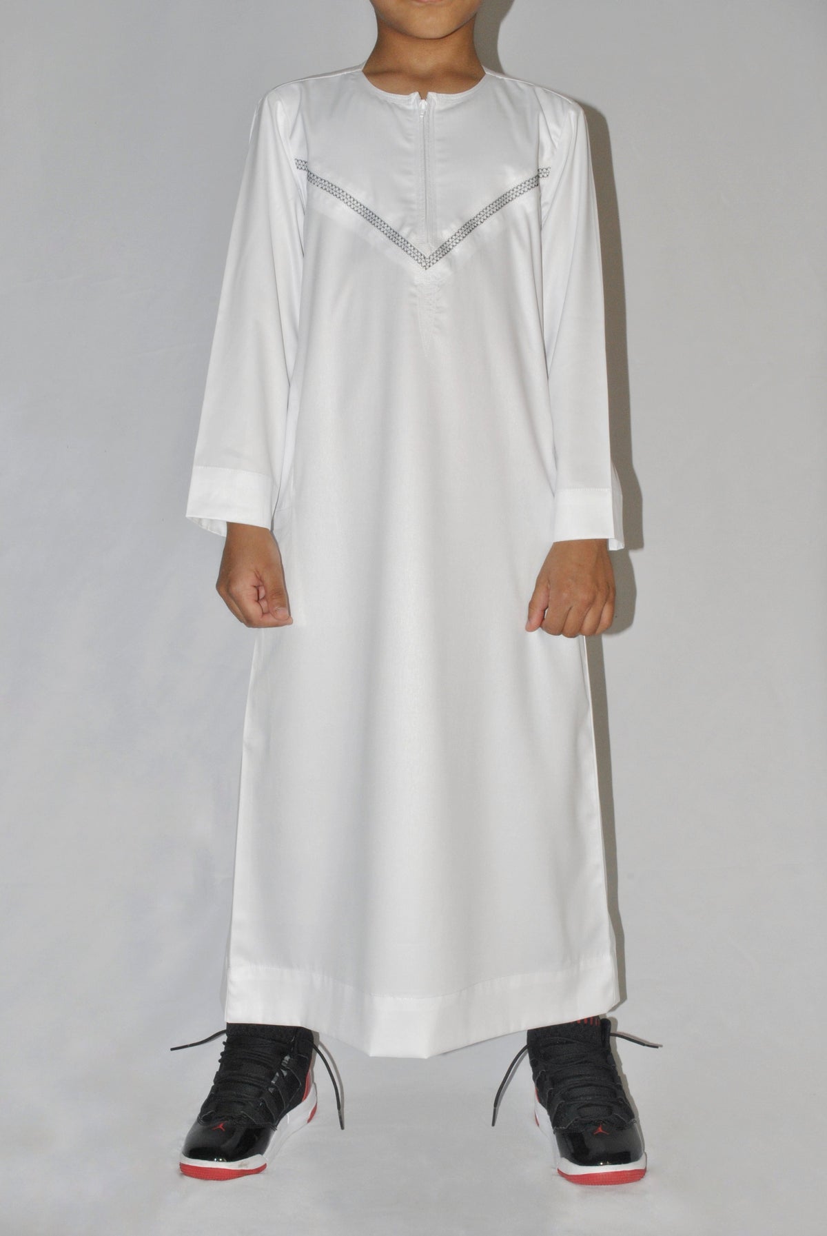 Boys’ White Embroidered Omani Thobe