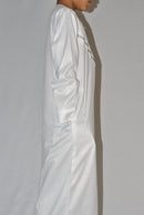 Boys white embroidered Omani thobe front view in sizes 34–50