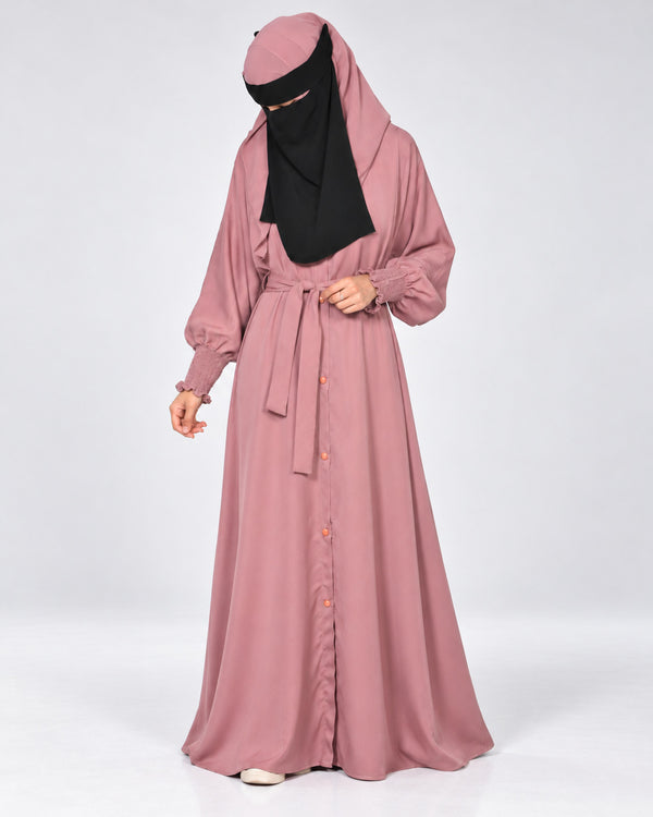 Women’s dusty pink everyday open abaya front view