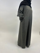 Grey Linen Closed Abaya With Wide Sleeves