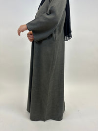 Grey Linen Closed Abaya With Wide Sleeves