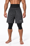 Men’s black Awrah shorts with navel-to-knee compression coverage
