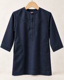 Toddler navy Emirati thobe front view for kids in sizes 18–32