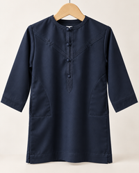Toddler navy Emirati thobe front view for kids in sizes 18–32