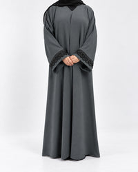 Women’s grey open abaya front view
