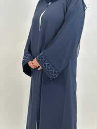 Women’s navy embroidered open abaya back view