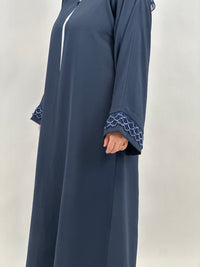 Full length women’s navy embroidered open abaya